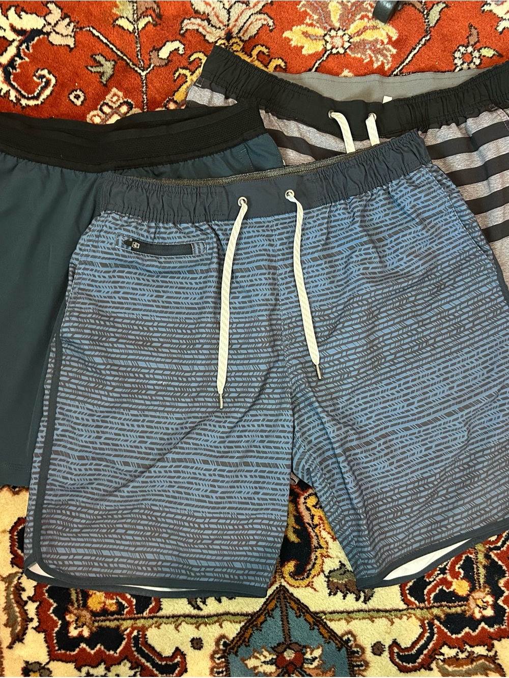 Vuori Navy and Gray Hybrid Swim Trunks
